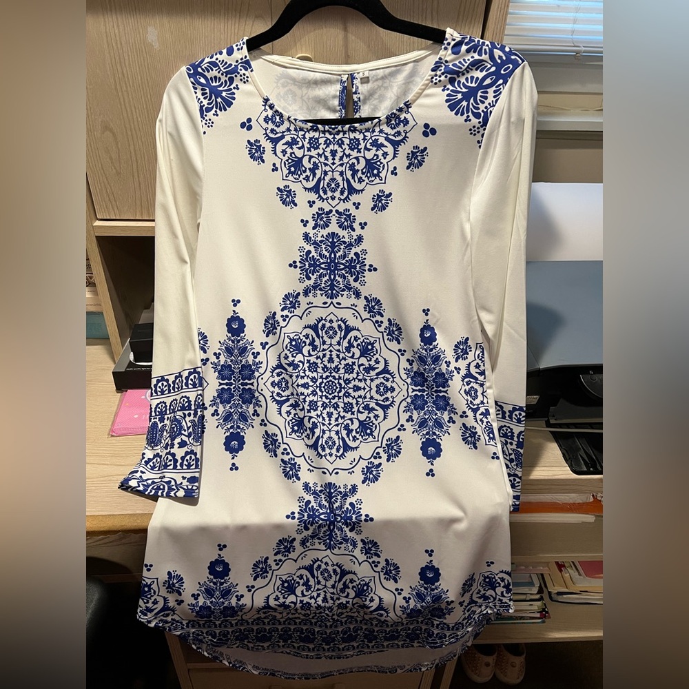 SHEIN Blue and White Dress